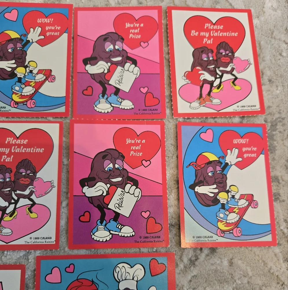 12 Vintage 1989 California Raisins Valentine's Day Cards With Envelopes